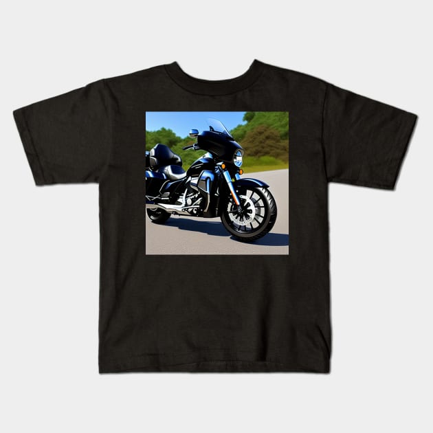 Classic Cruiser Motorcycle Black Kids T-Shirt by BAYFAIRE